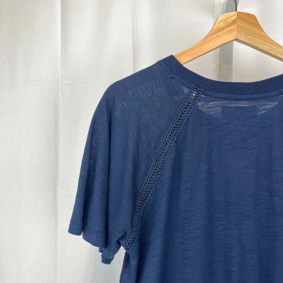 TINY Anthropologie Carley Floral Top Short Sleeve Drawstring Hem Blue Multi S - Picture 7 of 10